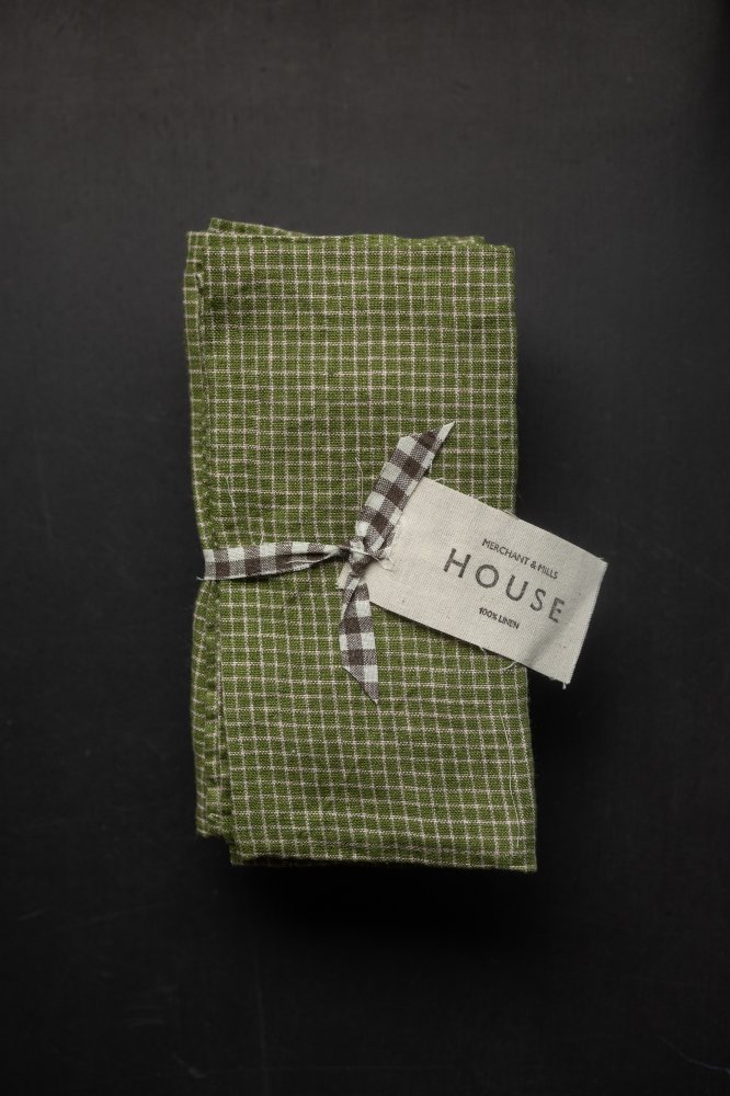 green small checked linen napkin
