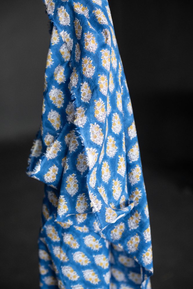 Remnant (Indian Block Print Cotton Sapphire Blossom)