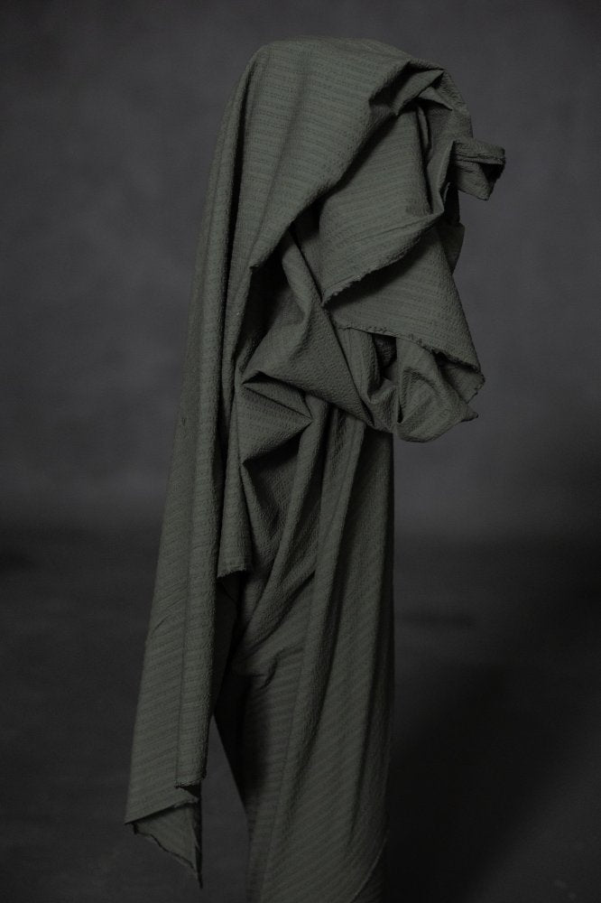 dark green seersucker stripe fabric