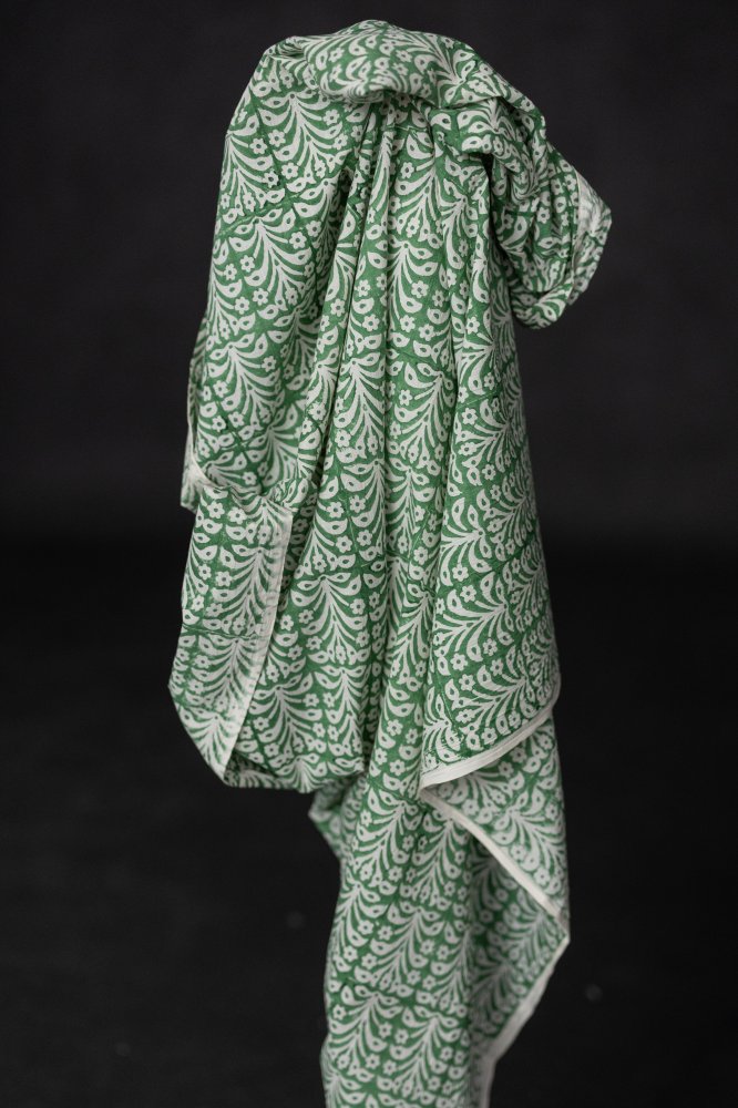 green block print floral fabric