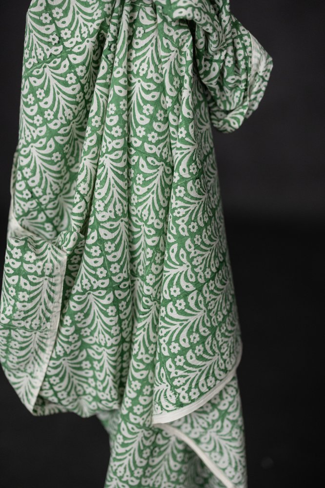 green block print floral fabric