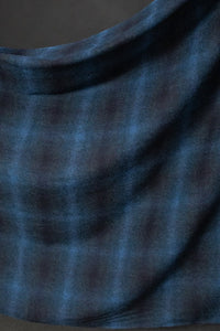 blue black wool check fabric