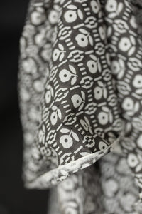 black floral block print fabric