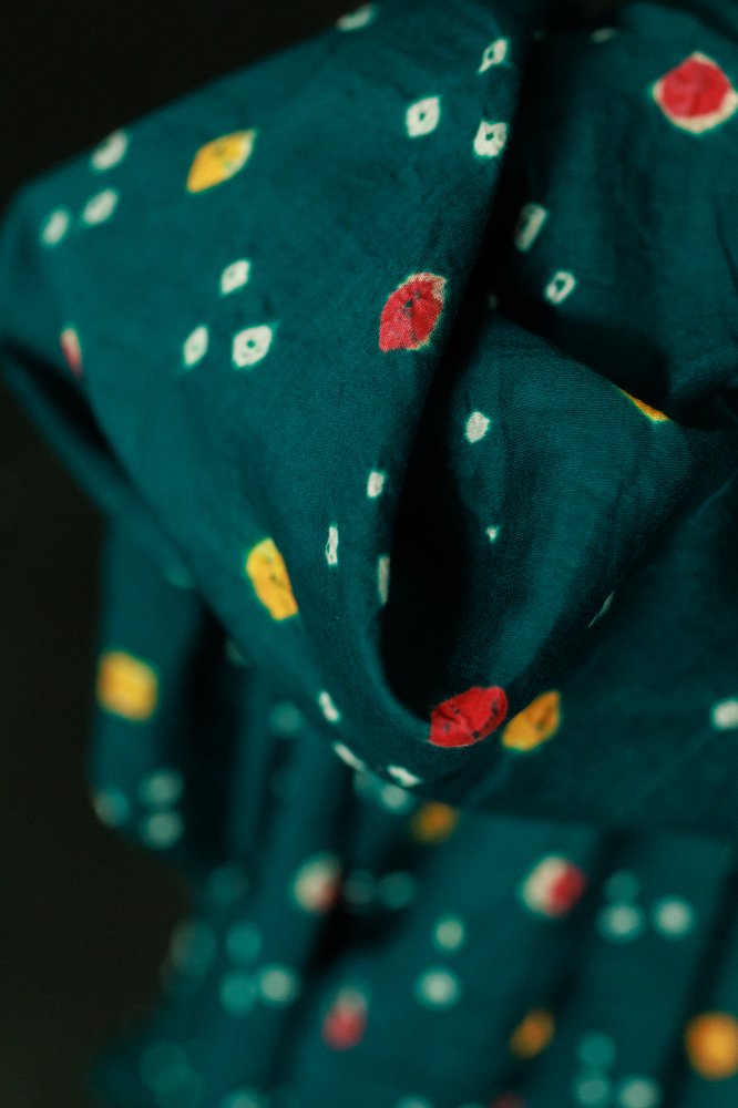 bandhani green yellow red dotty fabric