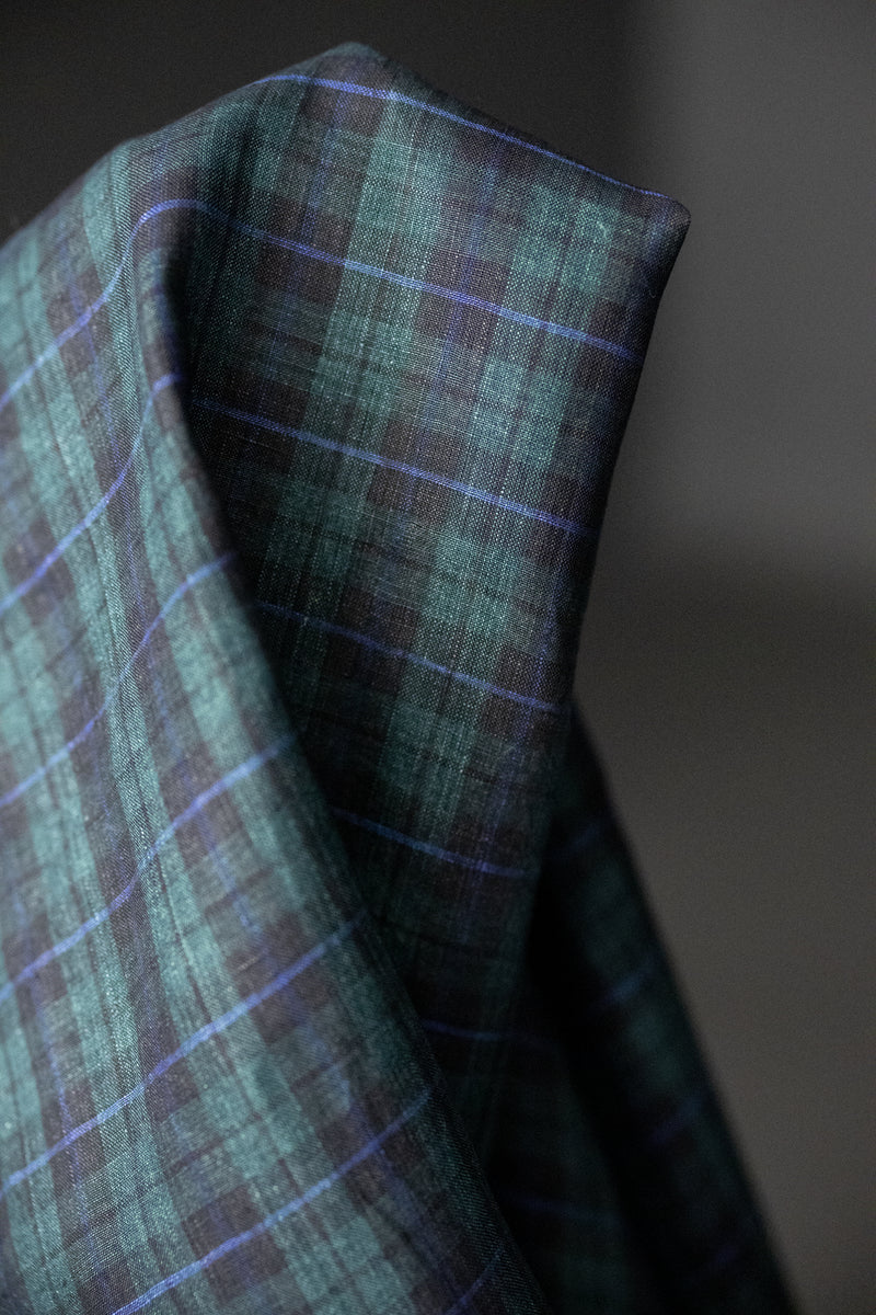 Handwoven Linen Check - Tartan Blue